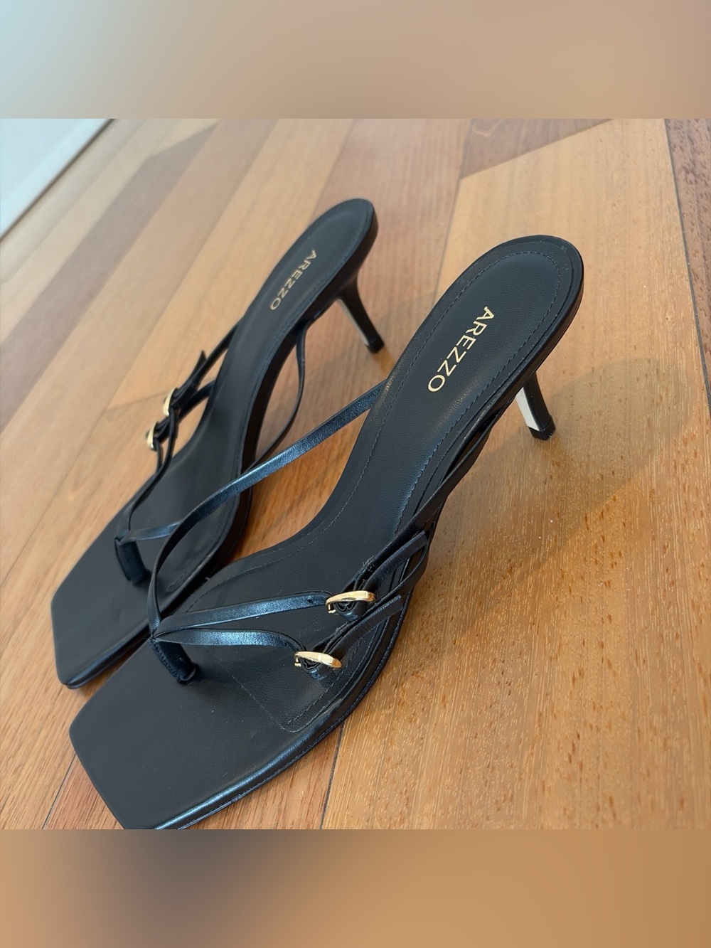 Arezzo Brazilian Brand Black Strappy Square-Toe Heeled Sandals